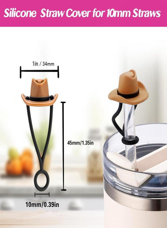 ACEGENIU 6 Pack Cowboy Hat Straw Covers Cap for Stanley Cup 30 40 oz, 5 Straw Toppers 10mm with 1 Initial Letter Charms Accessories,Cute Christmas Gifts for Women - Image 3